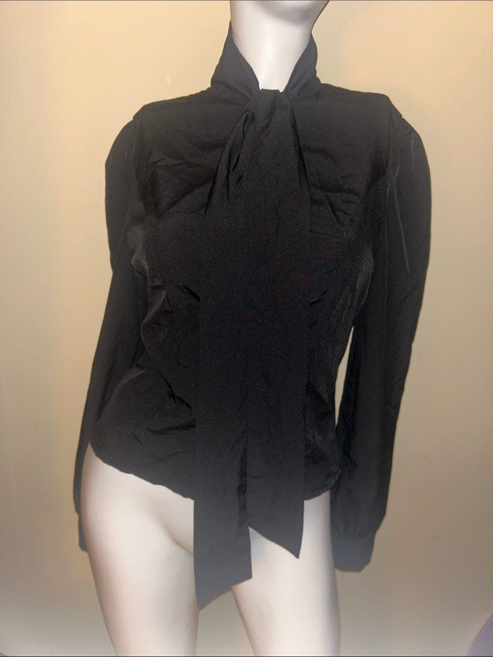 ROMWE Black Tie-Neck Long Sleeve Blouse